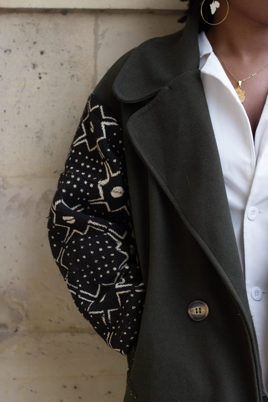 Manteau kaki Manche Bogolan